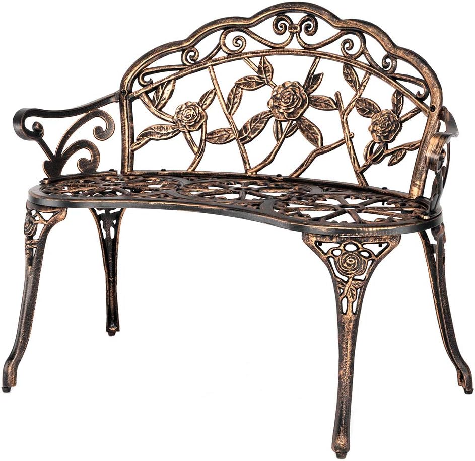 Outdoor Furniture One Piece - Outdoor Metal Garden Bench, Rose Pattern