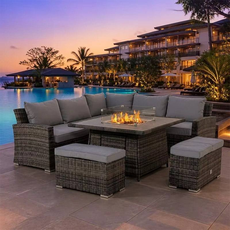 Outdoor Furniture Fire Pit Set - Patio Fire Pit Aluminum Frame Wicker