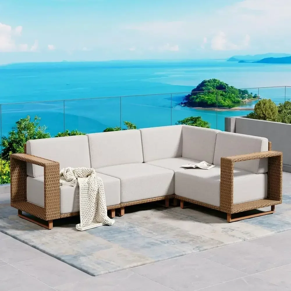 L-Shaped Outdoor Sectional Sof - Outdoor Furniture Yellow ulasan dan harga
