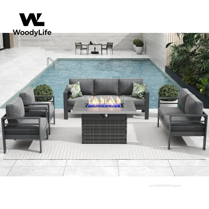 L5 Pieces Modern Aluminum Pati - Outdoor Furniture Fire Pit Set ulasan dan harga