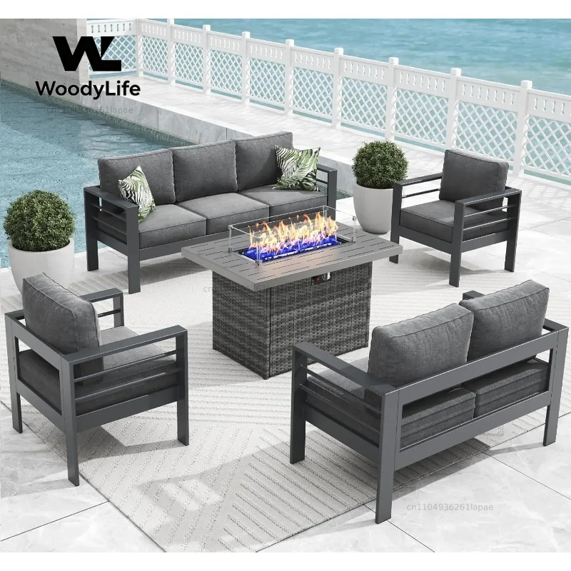 L5 Pieces Modern Aluminum Pati - Outdoor Furniture Fire Pit Set ulasan dan harga