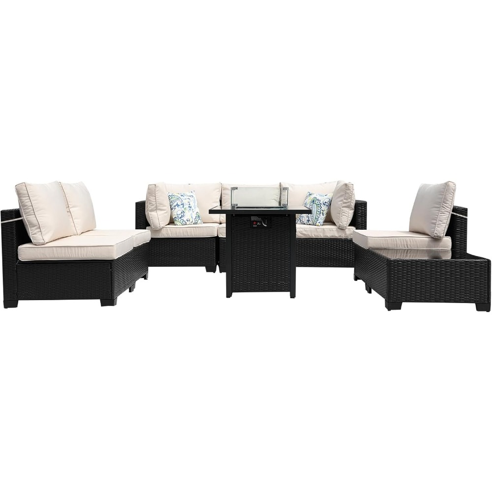 8-Piece Patio Furniture Rattan - Outdoor Furniture Fire Pit Set ulasan dan harga