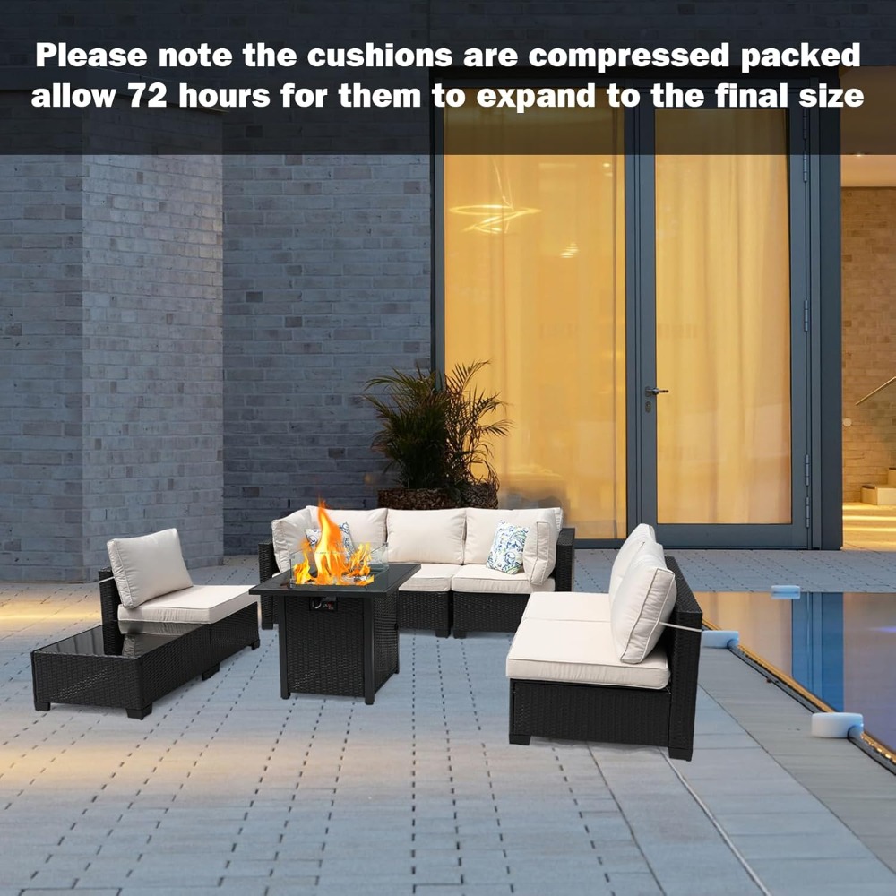 8-Piece Patio Furniture Rattan - Outdoor Furniture Fire Pit Set ulasan dan harga
