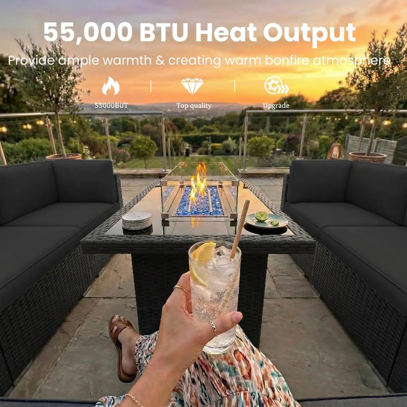 8-Piece Patio Wicker Sectional - Outdoor Furniture Fire Pit Set ulasan dan harga