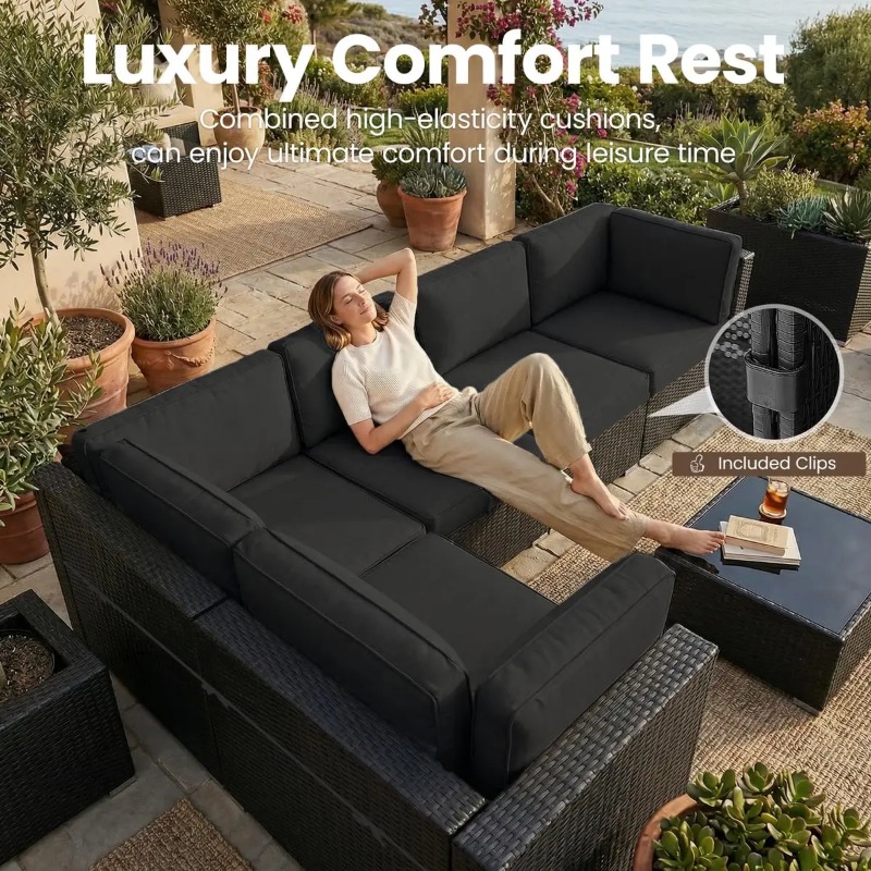8-Piece Patio Wicker Sectional - Outdoor Furniture Fire Pit Set ulasan dan harga