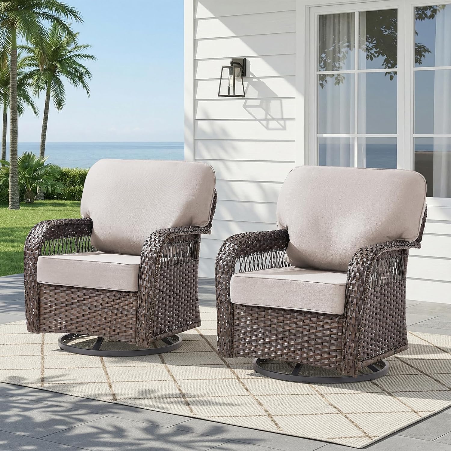 Wicker Swivel Rocker Patio Cha - Deck Chair Lounger ulasan dan harga