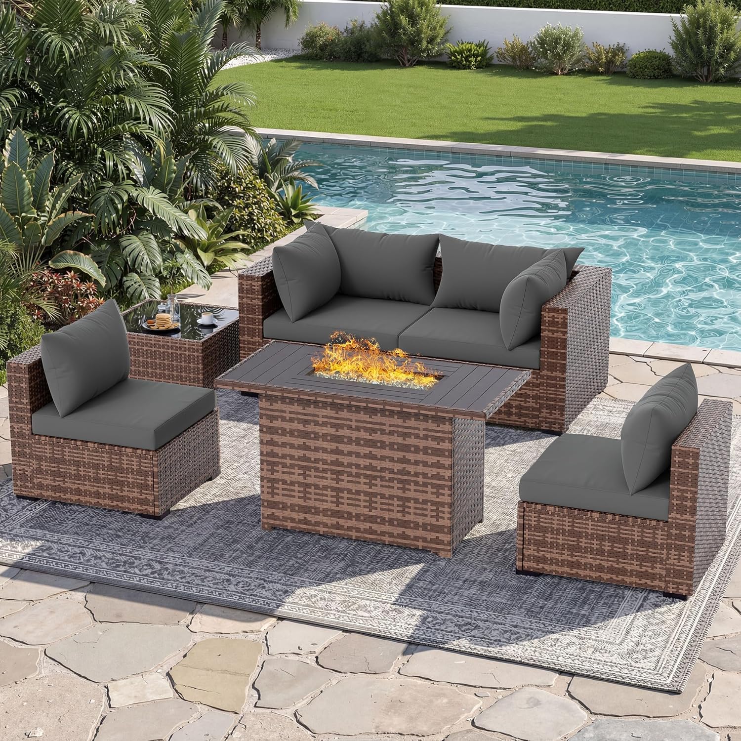 5-Piece Outdoor Sectional Sofa - Outdoor Furniture Fire Pit Set ulasan dan harga