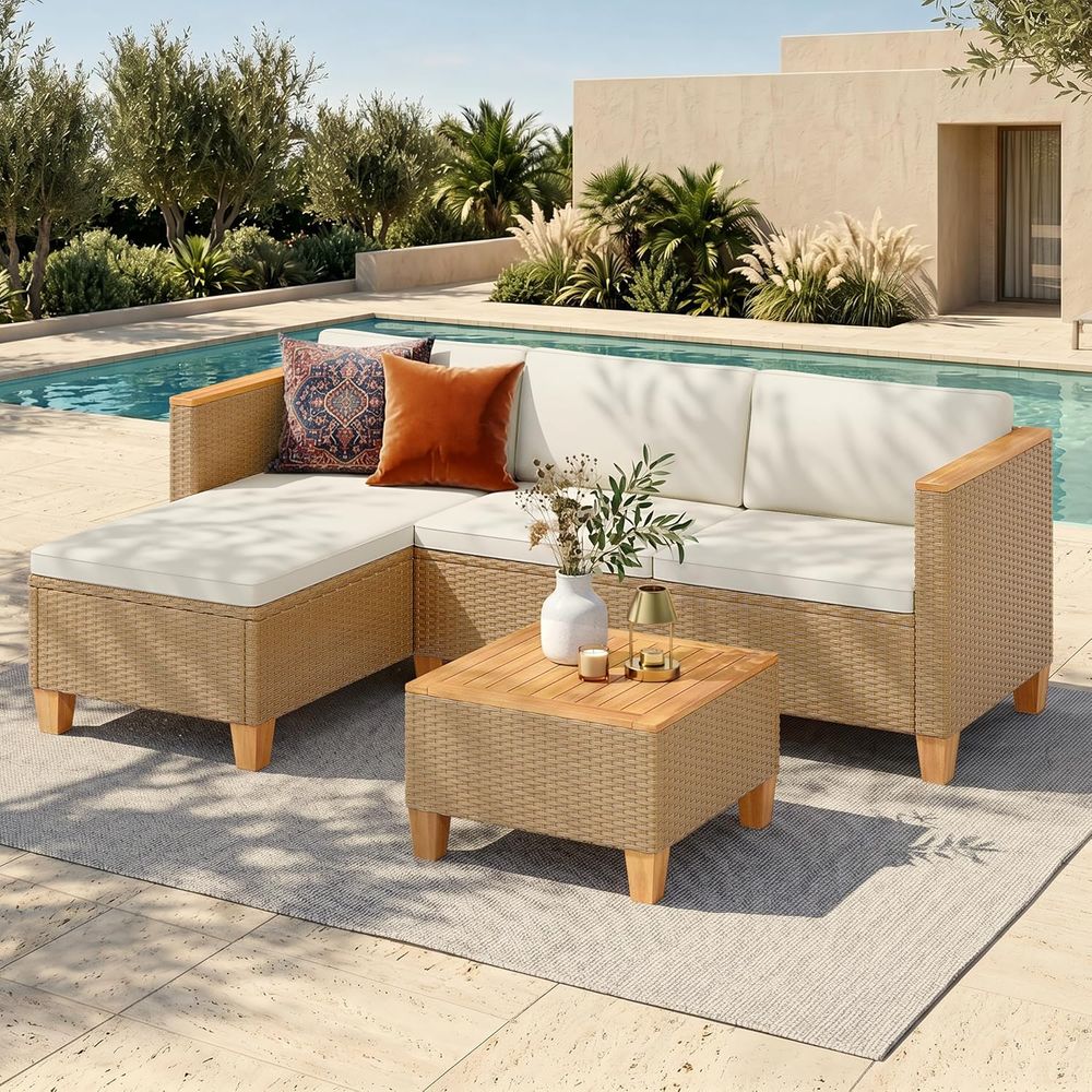 3-Piece Wicker Outdoor Section - Outdoor Furniture Yellow ulasan dan harga