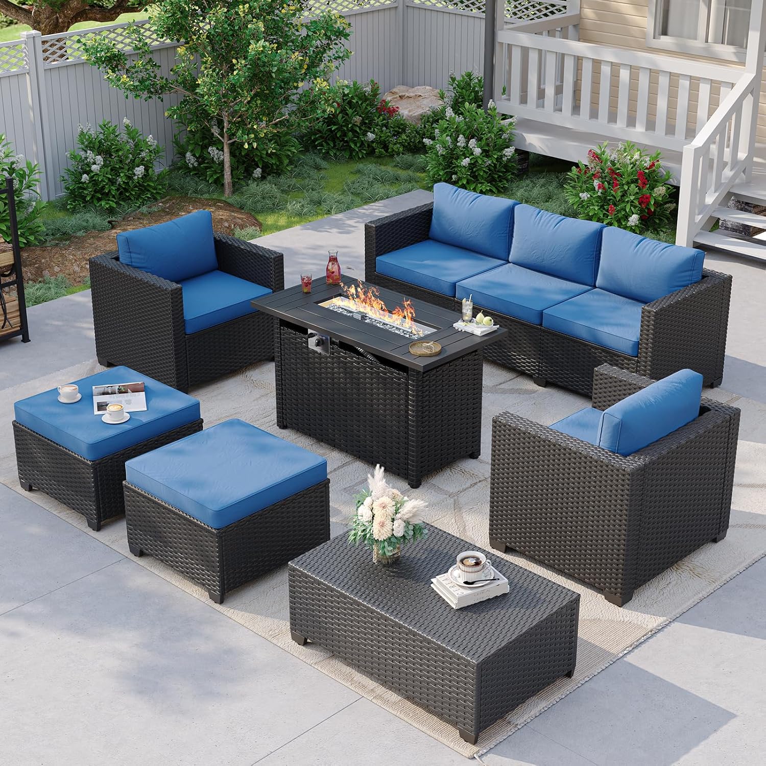 Navy Blue Outdoor Sectional So - Outdoor Furniture Fire Pit Set ulasan dan harga
