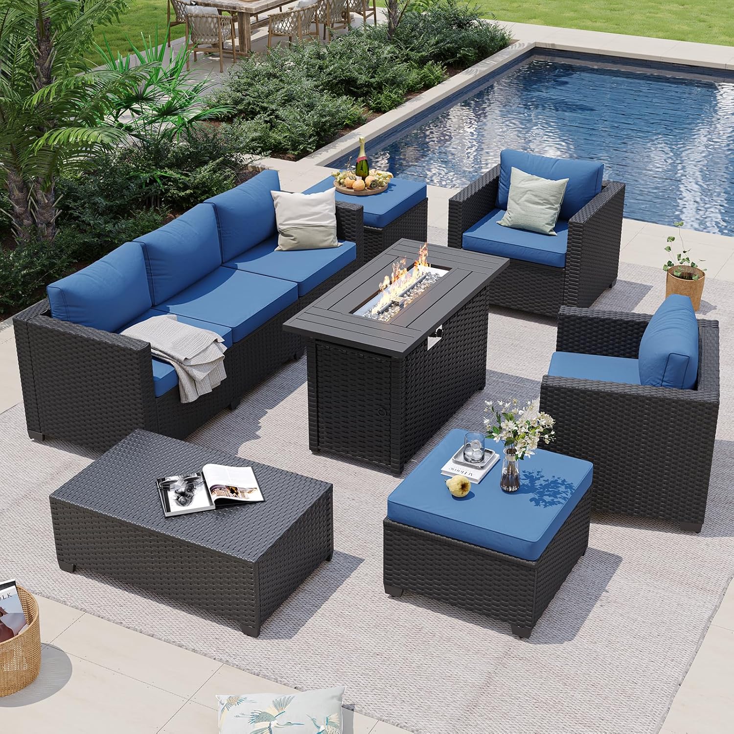 Navy Blue Outdoor Sectional So - Outdoor Furniture Fire Pit Set ulasan dan harga