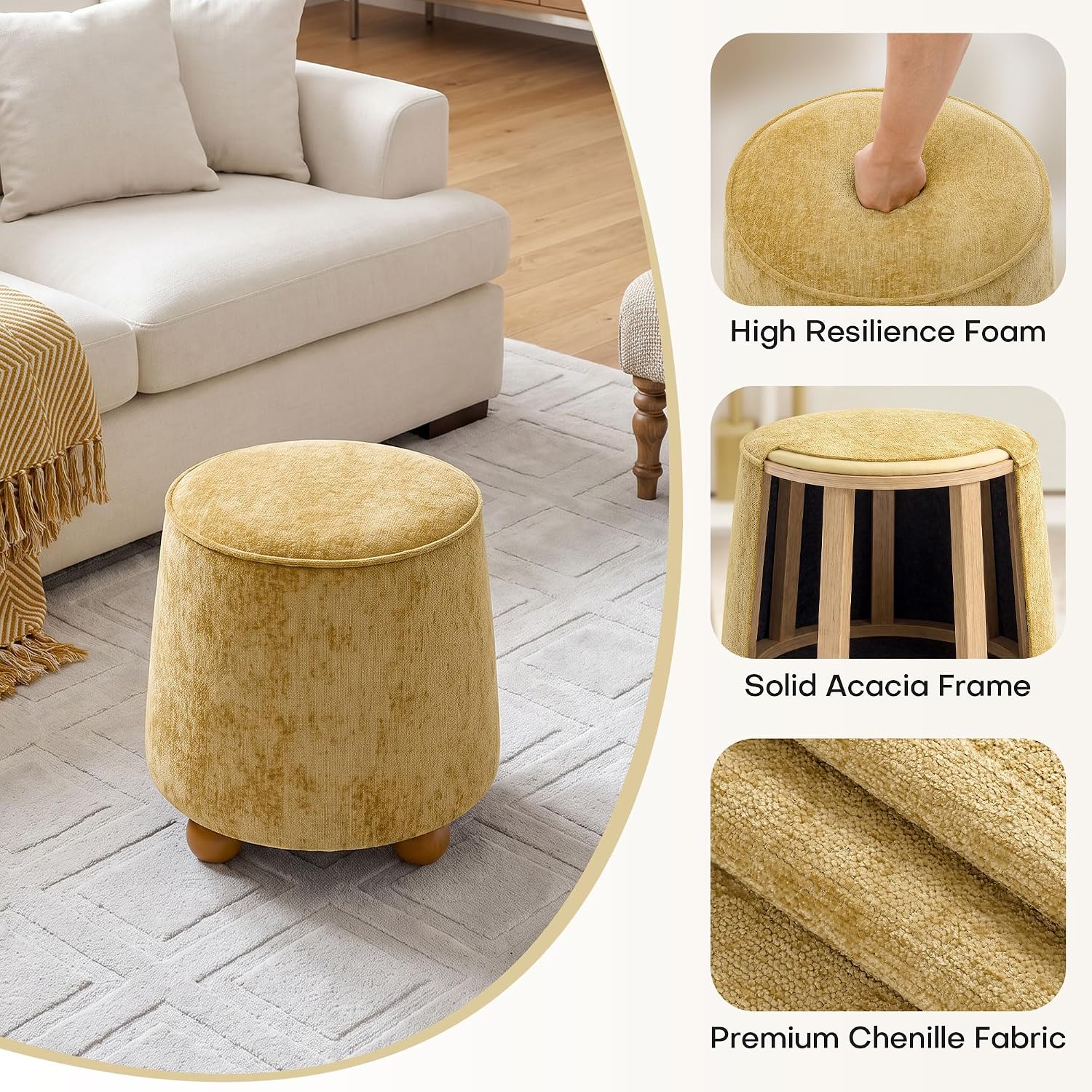 Round Tapered Ottoman Rubberwo - Outdoor Furniture Yellow ulasan dan harga