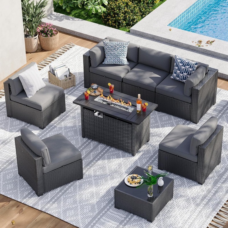 Aoxun 8 Piece Patio Furniture  - Outdoor Furniture Fire Pit Set ulasan dan harga