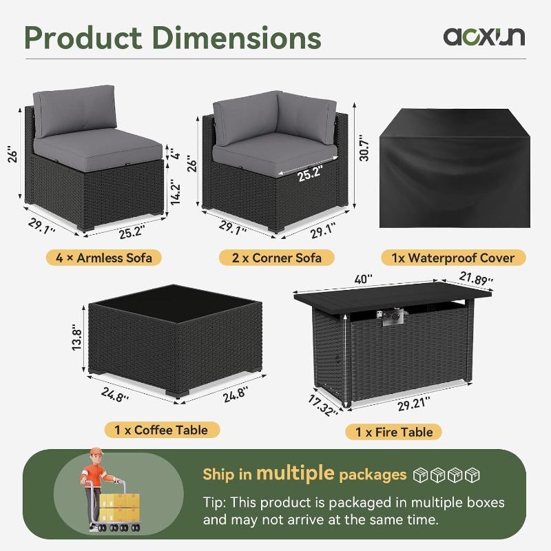 Aoxun 8 Piece Patio Furniture  - Outdoor Furniture Fire Pit Set ulasan dan harga